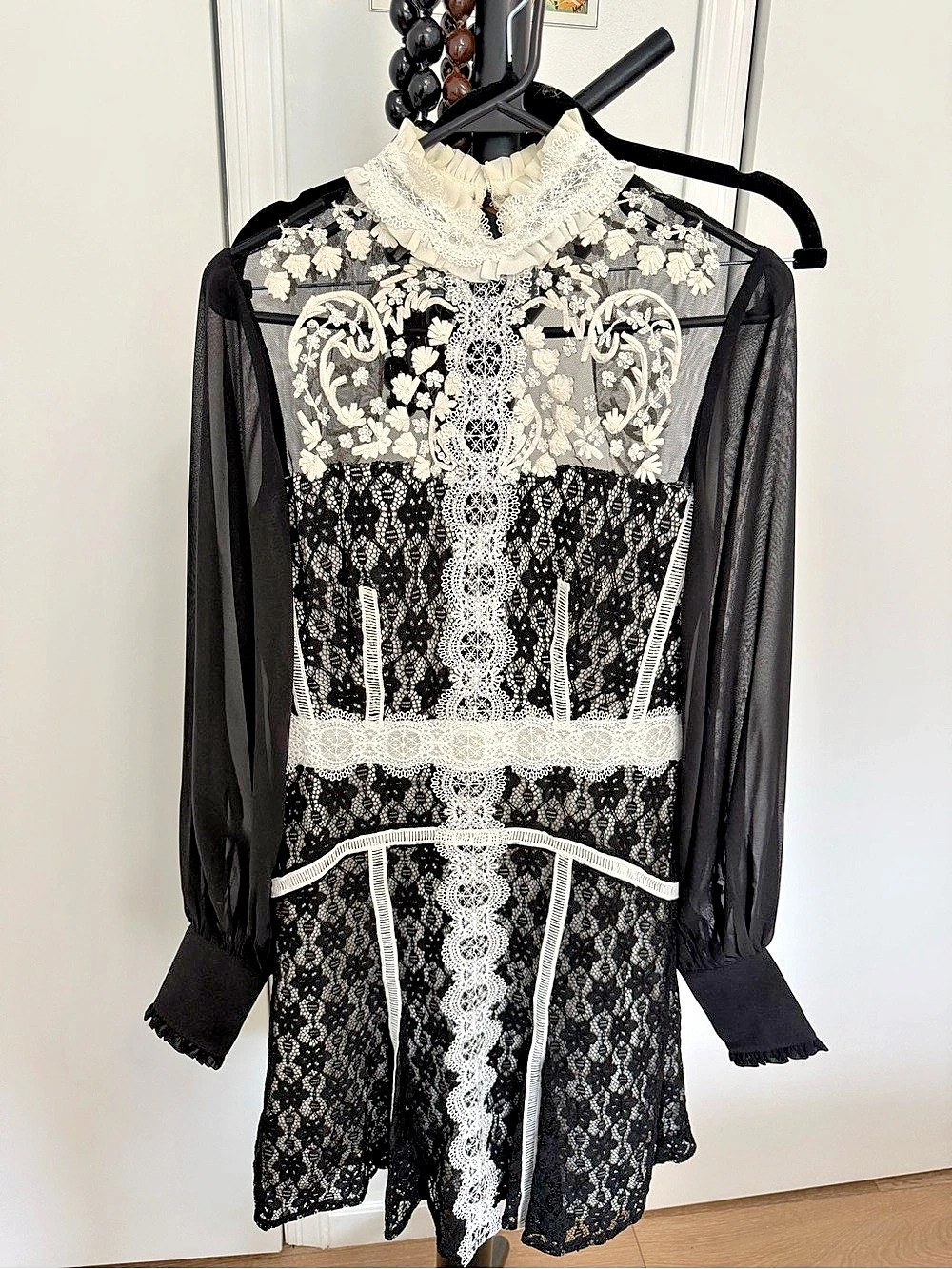 Self-Portrait Black Lace Long Sleeve Mini Dress